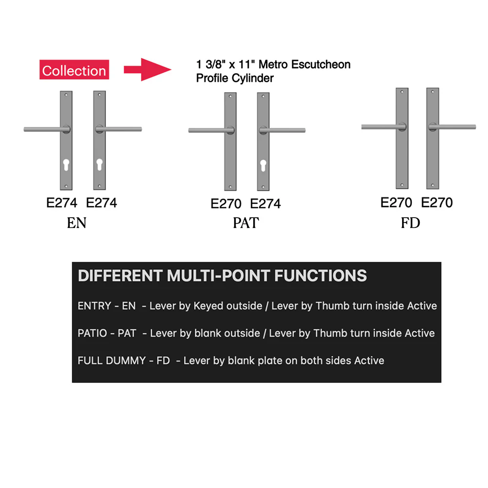 Multi-Point 1 ⅜" x 11" Metro Escutcheon | Made to Order - Image 4